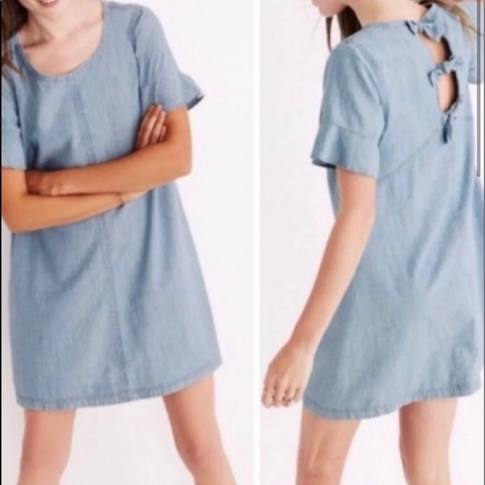 Madewell chambray denim bow back a-line dress